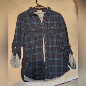Small Dark Teal and Black Plaid Button Up Shirt